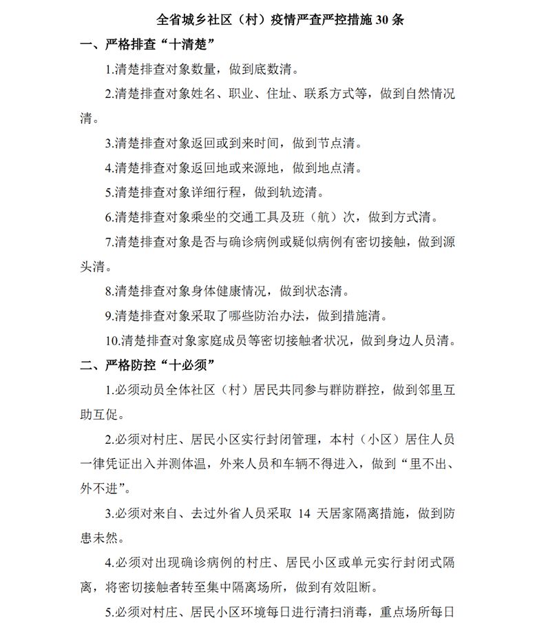 全省城乡社区（村）疫情严查严控措施30条（中外文版）